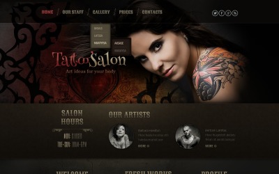 Sjabloon voor responsieve website van tattoo-salon