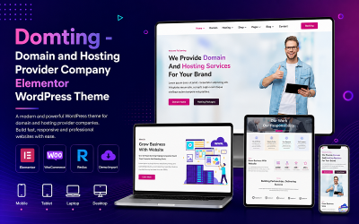 Domting - Empresa proveedora de dominios y alojamiento web. Tema de WordPress Elementor.