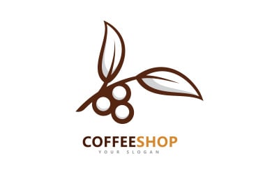 咖啡店简约矢量徽标。咖啡豆徽标模板 V6