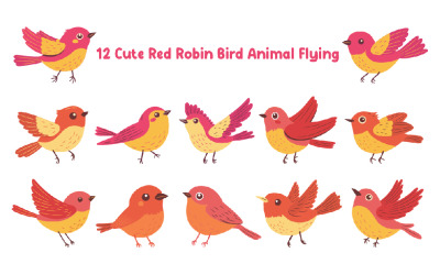 12 Cute Red Robin Bird Animal Flying