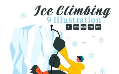 9 Ice Climbing Vector Illustration
