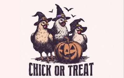 Chick or Treat PNG, Spooky Chicken Design, Fall Pumpkin, Witch Chicken, Funny Chicken, Autumn