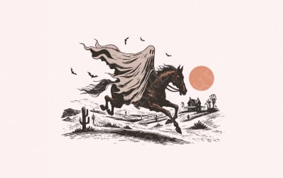 Cowboy Ghost Horse PNG, Halloween Shirt Digital Download, Spooky PNG, Cute Ghost PNG, Retro