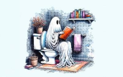 Funny Ghost Reading on Toilet T-Shirt Design, Cute Halloween Digital Download, Quirky Bathroom