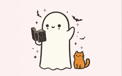 Ghost Reading Book PNG, Halloween Library PNG, Book Lover png, Cute Ghost Bookish PNG, Teacher