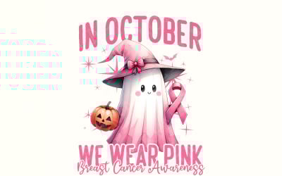 In October We Wear Pink PNG, Breast Cancer Awareness PNG, Pink Ribbon png, Fight Cancer, Halloween