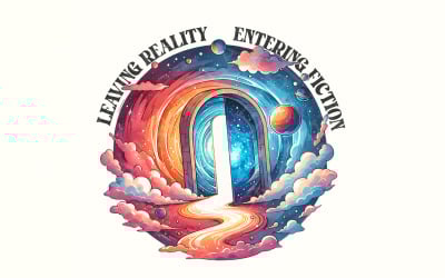 Leaving Reality Entering Fiction Digital PNG, Fantasy Surreal Art, Cosmic Portal Illustration,