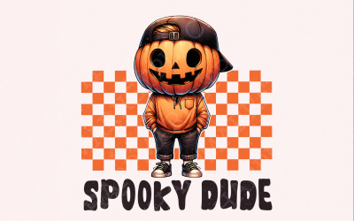 Spooky Dude PNG, Pumpkin Face Halloween, Boy Kid Png Clip Art, Retro Halloween Png, Fall Pumpkin