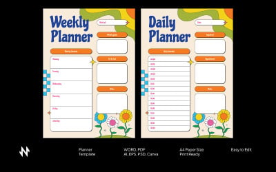 Planificador semanal diario con diseño floral retro