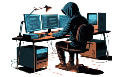 C&amp;#39;è un hacker che indossa una felpa con cappuccio e usa un computer portatile