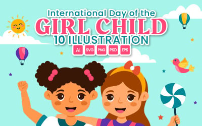 10 国际女童日矢量插图