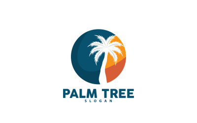 Logotipo de palmera en la playa Vector Verano V10