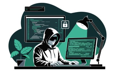 Un hacker che indossa una felpa con cappuccio e usa un computer portatile