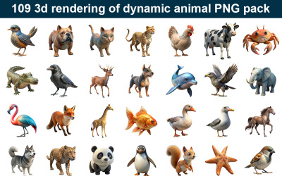 109 3d rendering of dynamic animal PNG pack