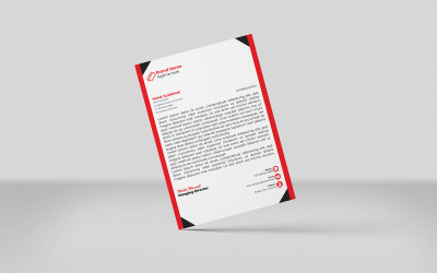 Modello di identità aziendale per carta intestata creativa, modello di carta intestata rossa e a blocchi, stile minimalista