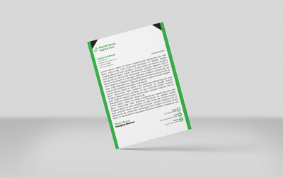 Modello di identità aziendale per carta intestata creativa, modello di carta intestata verde a blocchi, stile minimalista