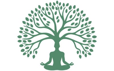 Un logo con uno sfondo verde sfumato, che vira verso un viola scuro o verde acqua nella parte superiore