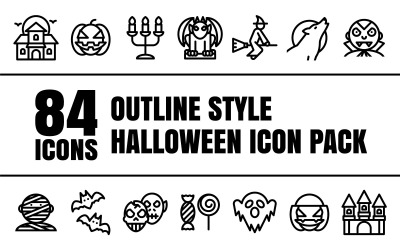 Outlizo – víceúčelový balíček halloweenských ikon ve stylu osnovy