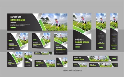 Lawn care or agro farm web banner design bundle