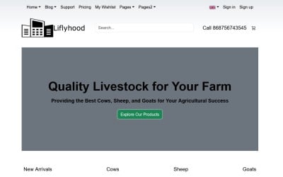 Liflyhood - Plantilla de sitio web adaptable y completa para exhibición de productos de animales de granja