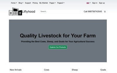Liflyhood - 完整的农场动物产品展示响应式网站模板