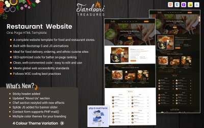 Tandoori Treasure | Modello di sito Web HTML per ristorante indiano di una pagina