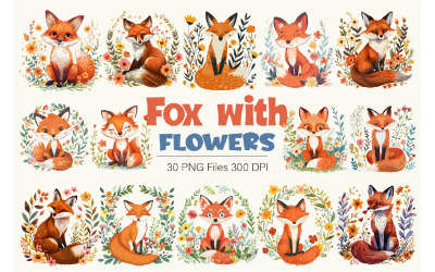 Fox with flowers. TShirt Sticker.
