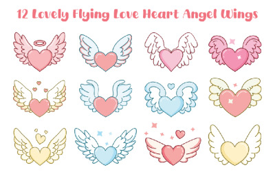 12 Lovely Flying Love Heart Angel Wings