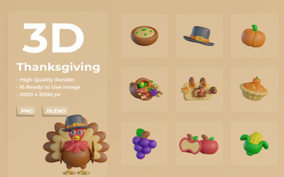 Ensemble d&amp;#39;icônes 3D de Thanksgiving