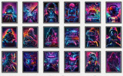 Neon Gaming Wandkunst Posterbundel