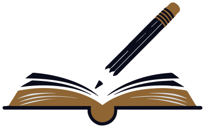 A logo of pencil and a book