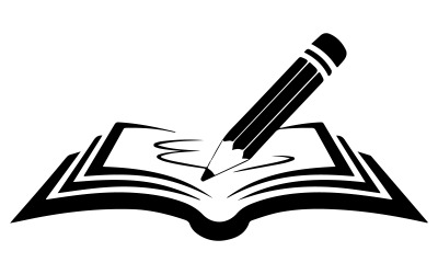 A logo with pencil and a book