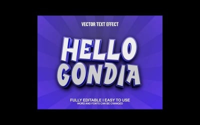 Merhaba Gondia Tamamen Düzenlenebilir Vektör 3D Metin Efekti