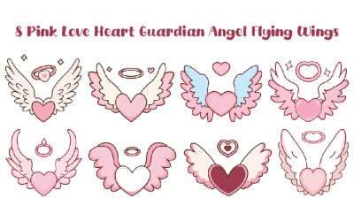 8 Love Heart Guardian Angel Flying Wings