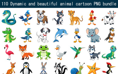 Dynamic and beautiful animal cartoon PNG bundle