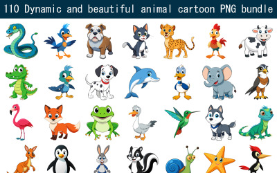 Ensemble de dessins animés d&amp;#39;animaux dynamiques et magnifiques au format PNG