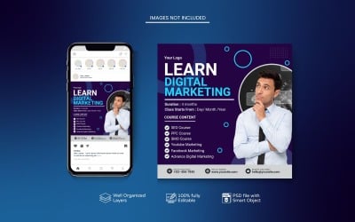 Mörkblå onlinekurs Instagram PSD-mall