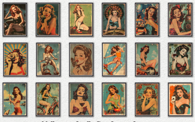 Pacote de pôsteres vintage de garota pin up