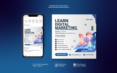 Vit Anpassningsbar onlinekurs Instagram PSD-mall