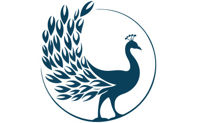 Een logo met een silhouet van een pauw