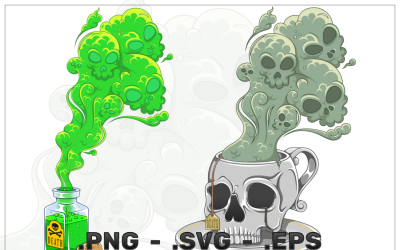 Vector Sesign  Drinks in cup and jar with deadly toxic smoke