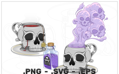 Vector Sesign Poisoned Tea Cup and Skulls for Halloween