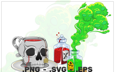 Vector Sesign Skull shaped drink mug with magic potion