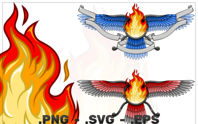 Vector Sesign Zoroastrian winged solar disk with fire