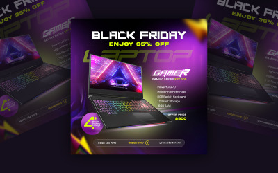 Шаблон поста в социальных сетях для ноутбуков Black Friday