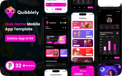 Szablon interfejsu użytkownika aplikacji mobilnej Quibblely Quiz