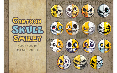 Cartoon skull smiley. TShirt Sticker.