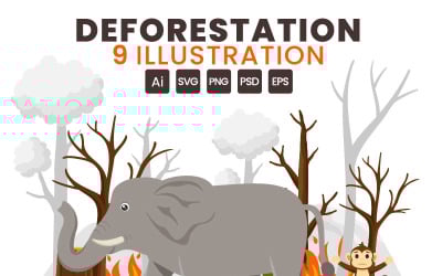 9 Deforestation Vector Illustration