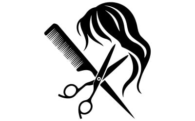 Ein Logo mit einer Schere und einem Haarkamm