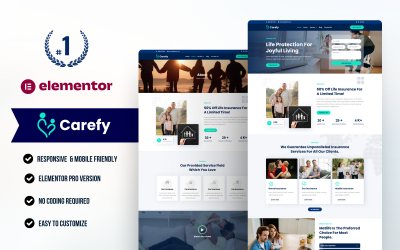Kit de modelo WordPress Elementor para seguro de vida Carefy